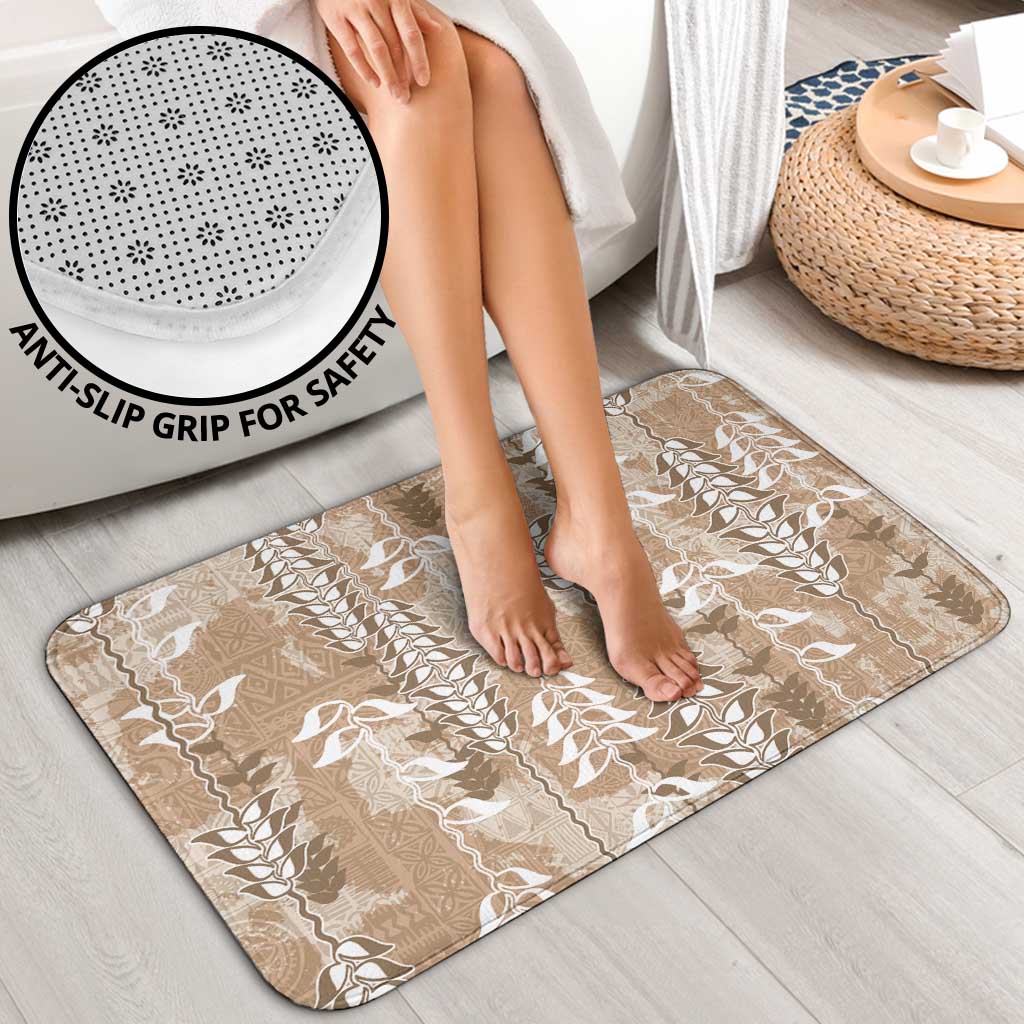 Beige Hawaii Tapa Pattern Bathroom Set With Heliconia Vintage Style