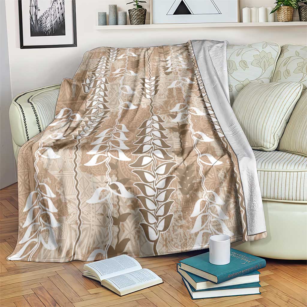 Beige Hawaii Tapa Pattern Blanket With Heliconia Vintage Style