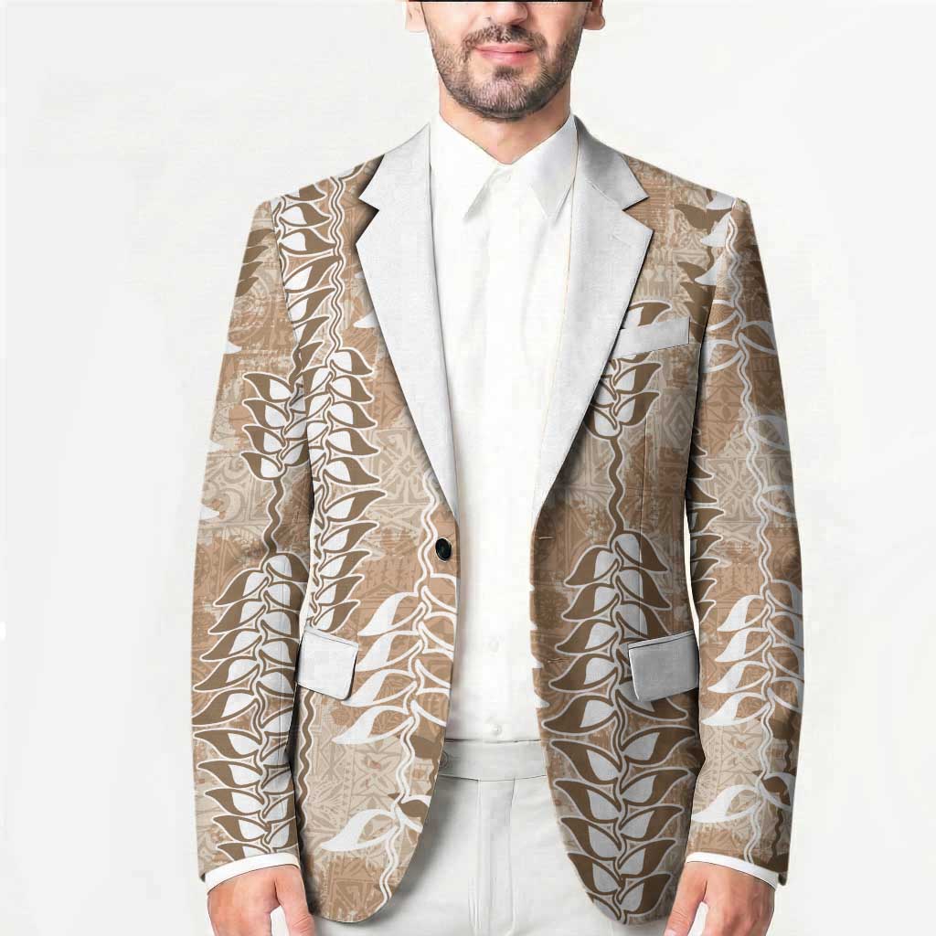 Beige Hawaii Tapa Pattern Blazer With Heliconia Vintage Style