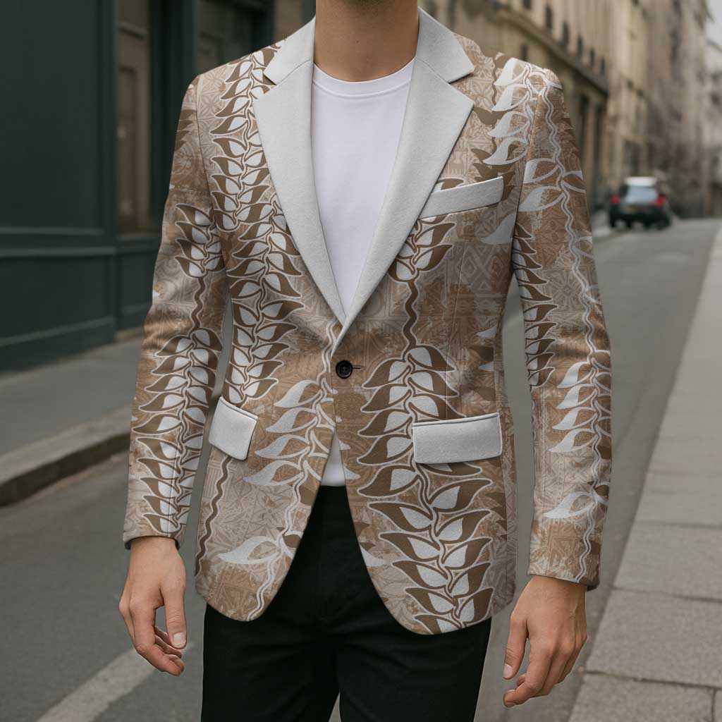 Beige Hawaii Tapa Pattern Blazer With Heliconia Vintage Style