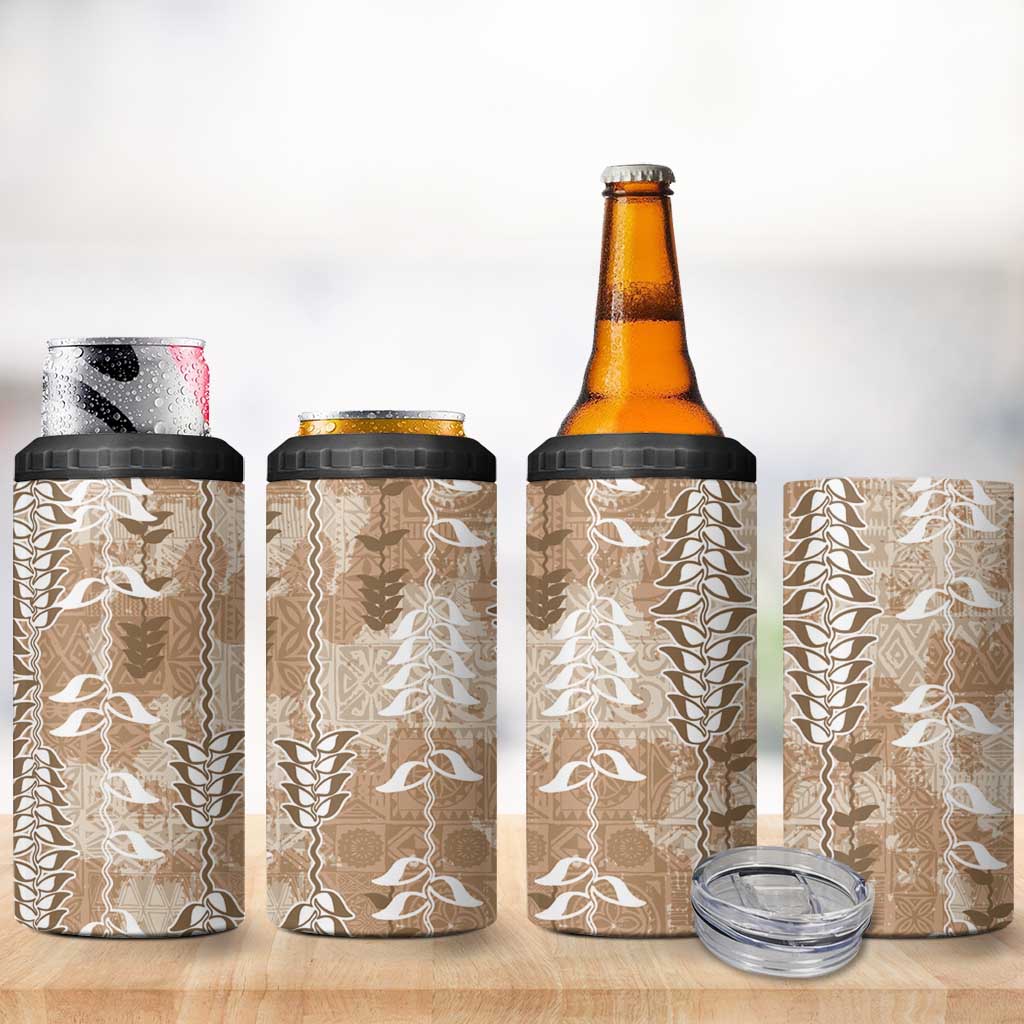 Beige Hawaii Tapa Pattern 4 in 1 Can Cooler Tumbler With Heliconia Vintage Style LT05 - Polynesian Pride