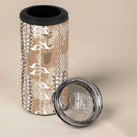 Beige Hawaii Tapa Pattern 4 in 1 Can Cooler Tumbler With Heliconia Vintage Style LT05 - Polynesian Pride