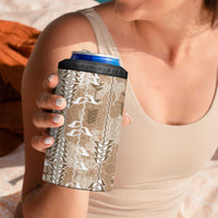 Beige Hawaii Tapa Pattern 4 in 1 Can Cooler Tumbler With Heliconia Vintage Style LT05 - Polynesian Pride