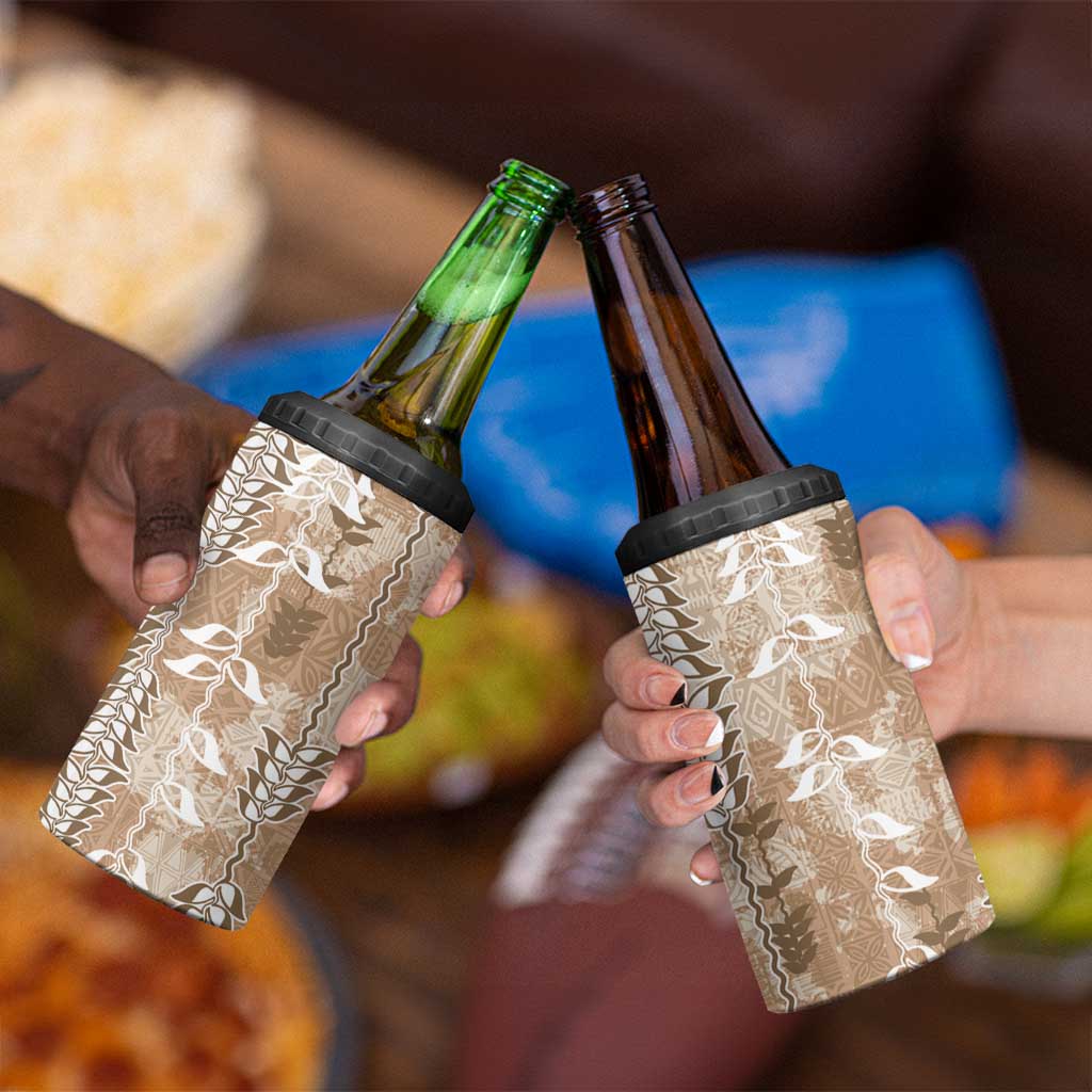 Beige Hawaii Tapa Pattern 4 in 1 Can Cooler Tumbler With Heliconia Vintage Style LT05 - Polynesian Pride