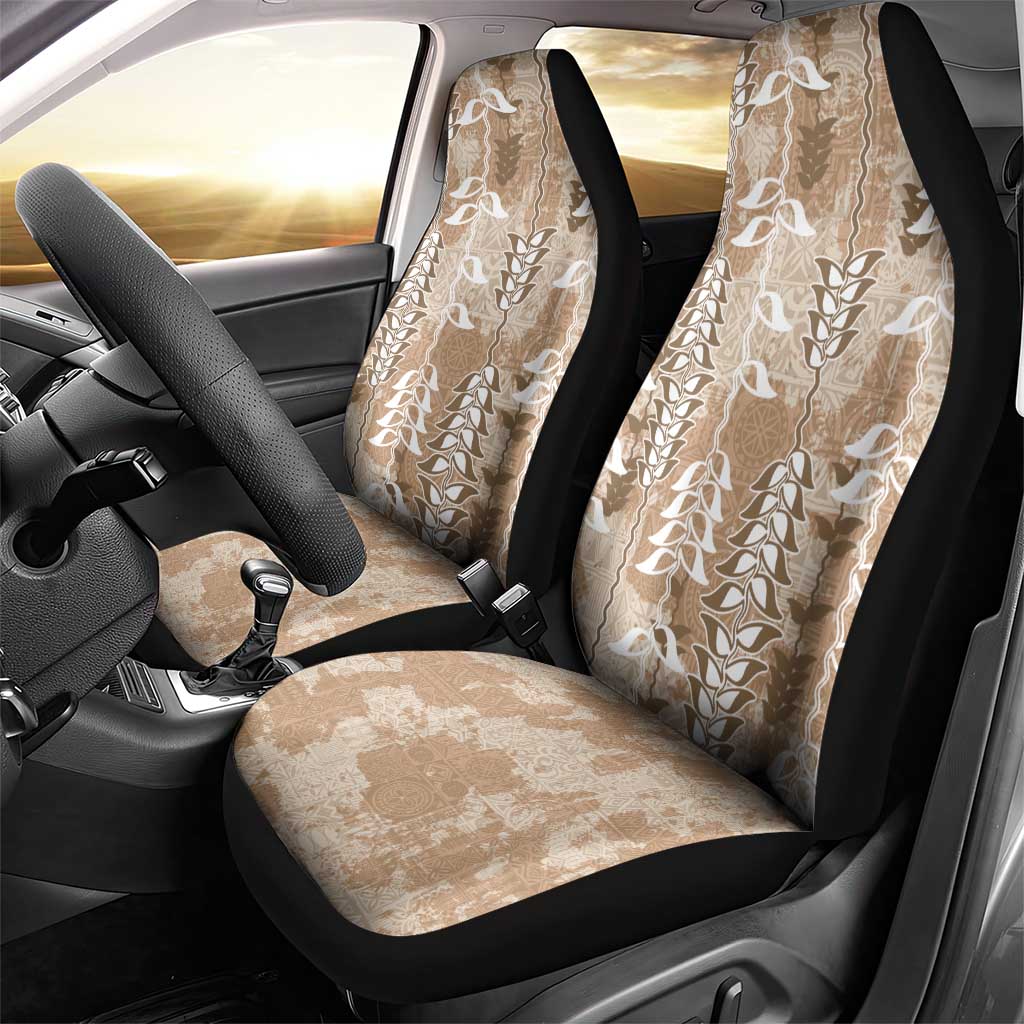 Beige Hawaii Tapa Pattern Car Seat Cover With Heliconia Vintage Style