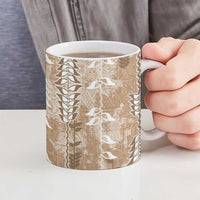 Beige Hawaii Tapa Pattern Ceramic Mug With Heliconia Vintage Style