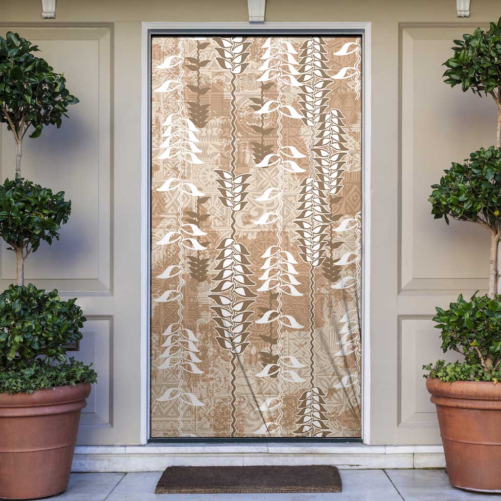 Beige Hawaii Tapa Pattern Door Cover With Heliconia Vintage Style
