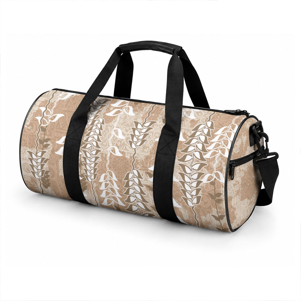 Beige Hawaii Tapa Pattern Duffle Bag With Heliconia Vintage Style LT05 - Polynesian Pride