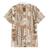 Beige Hawaii Tapa Pattern Family Matching Long Sleeve Bodycon Dress and Hawaiian Shirt With Heliconia Vintage Style LT05 - Polynesian Pride