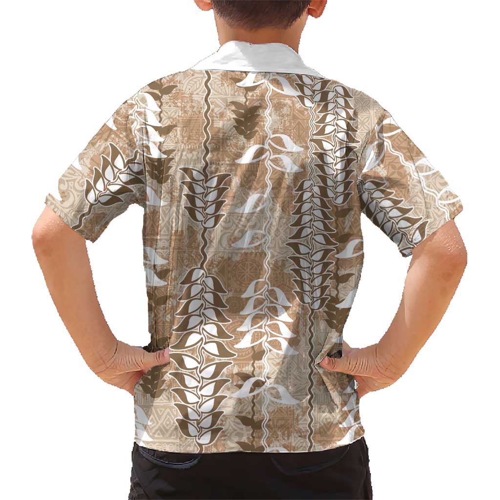 Beige Hawaii Tapa Pattern Family Matching Off Shoulder Short Dress and Hawaiian Shirt With Heliconia Vintage Style LT05 - Polynesian Pride