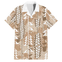 Beige Hawaii Tapa Pattern Family Matching Off Shoulder Short Dress and Hawaiian Shirt With Heliconia Vintage Style LT05 Dad's Shirt - Short Sleeve Beige - Polynesian Pride