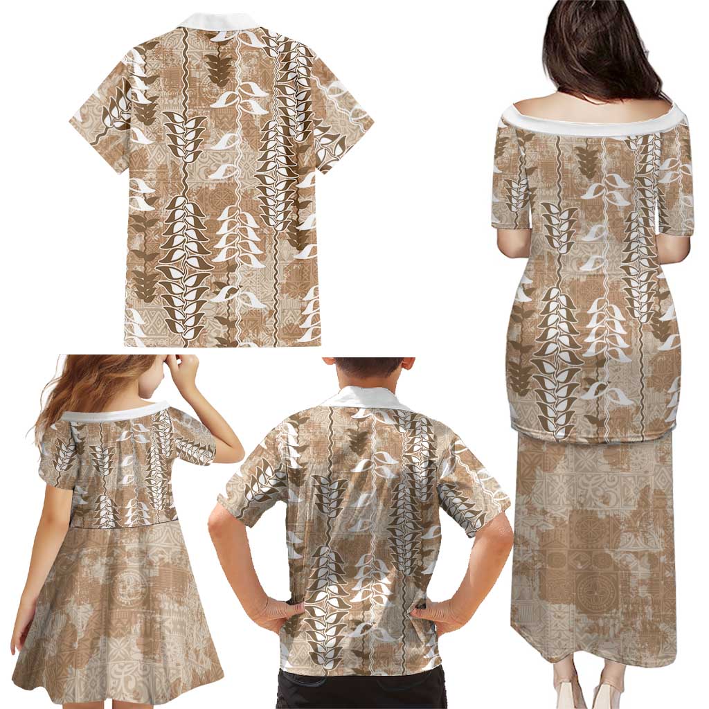 Beige Hawaii Tapa Pattern Family Matching Puletasi and Hawaiian Shirt With Heliconia Vintage Style LT05 - Polynesian Pride