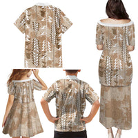 Beige Hawaii Tapa Pattern Family Matching Puletasi and Hawaiian Shirt With Heliconia Vintage Style LT05 - Polynesian Pride