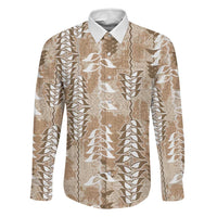 Beige Hawaii Tapa Pattern Family Matching Puletasi and Hawaiian Shirt With Heliconia Vintage Style LT05 Dad's Shirt - Long Sleeve Beige - Polynesian Pride