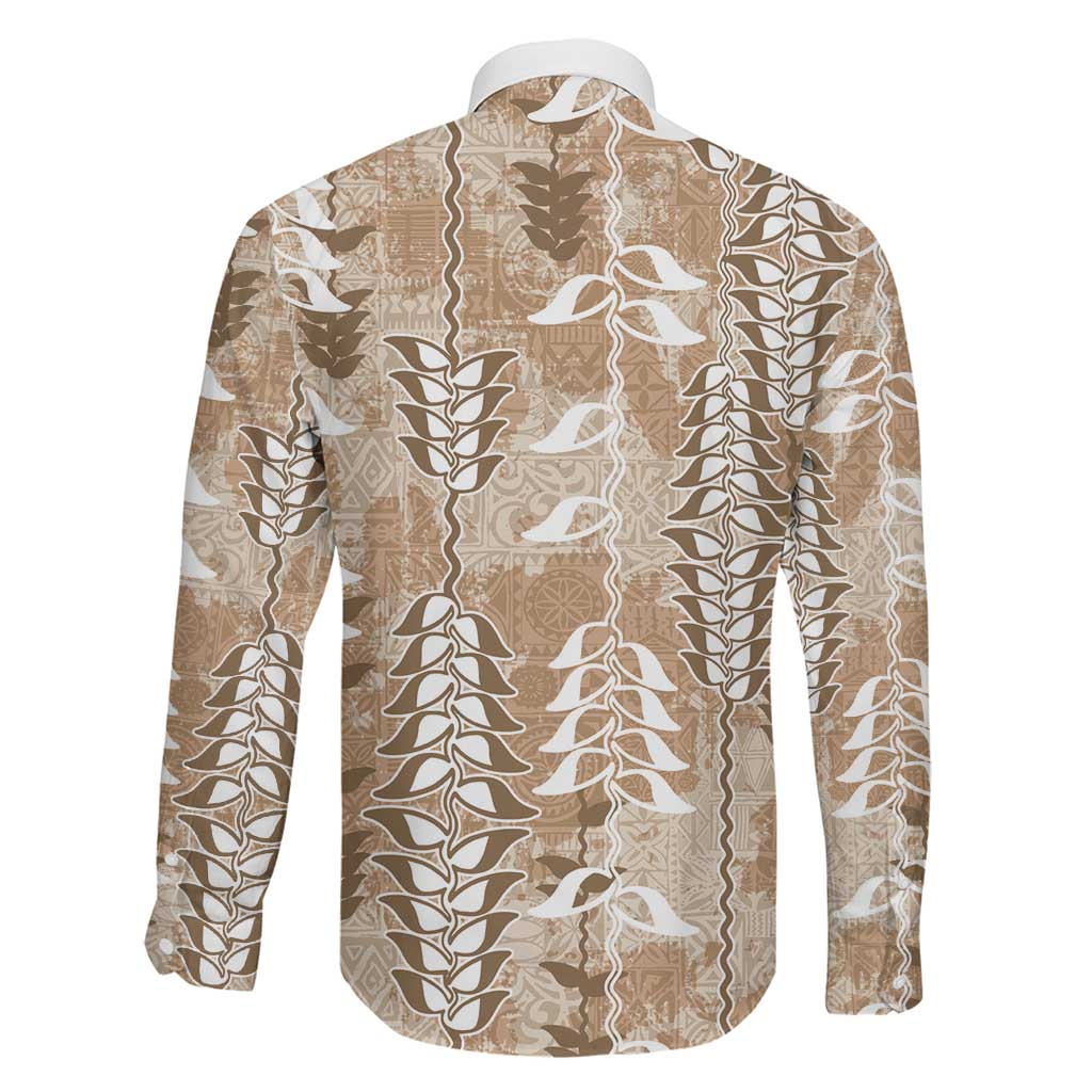Beige Hawaii Tapa Pattern Family Matching Puletasi and Hawaiian Shirt With Heliconia Vintage Style LT05 - Polynesian Pride