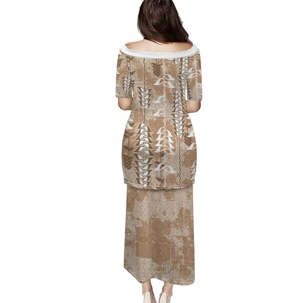 Beige Hawaii Tapa Pattern Family Matching Puletasi and Hawaiian Shirt With Heliconia Vintage Style LT05 - Polynesian Pride