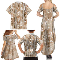 Beige Hawaii Tapa Pattern Family Matching Summer Maxi Dress and Hawaiian Shirt With Heliconia Vintage Style LT05 - Polynesian Pride