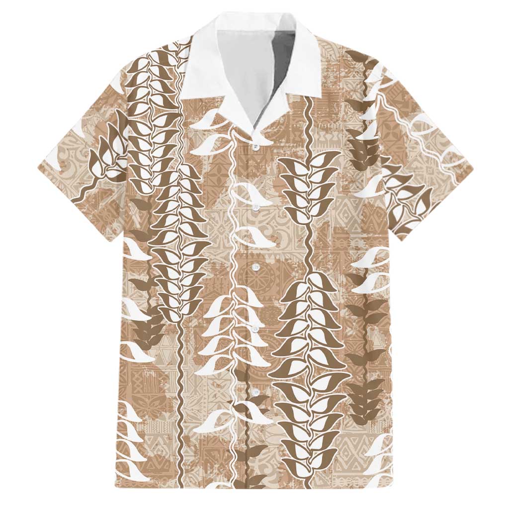 Beige Hawaii Tapa Pattern Family Matching Summer Maxi Dress and Hawaiian Shirt With Heliconia Vintage Style LT05 Dad's Shirt - Short Sleeve Beige - Polynesian Pride