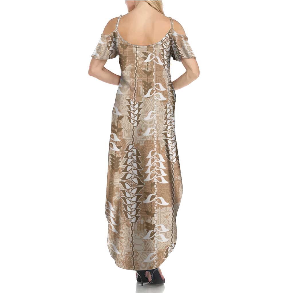 Beige Hawaii Tapa Pattern Family Matching Summer Maxi Dress and Hawaiian Shirt With Heliconia Vintage Style LT05 - Polynesian Pride