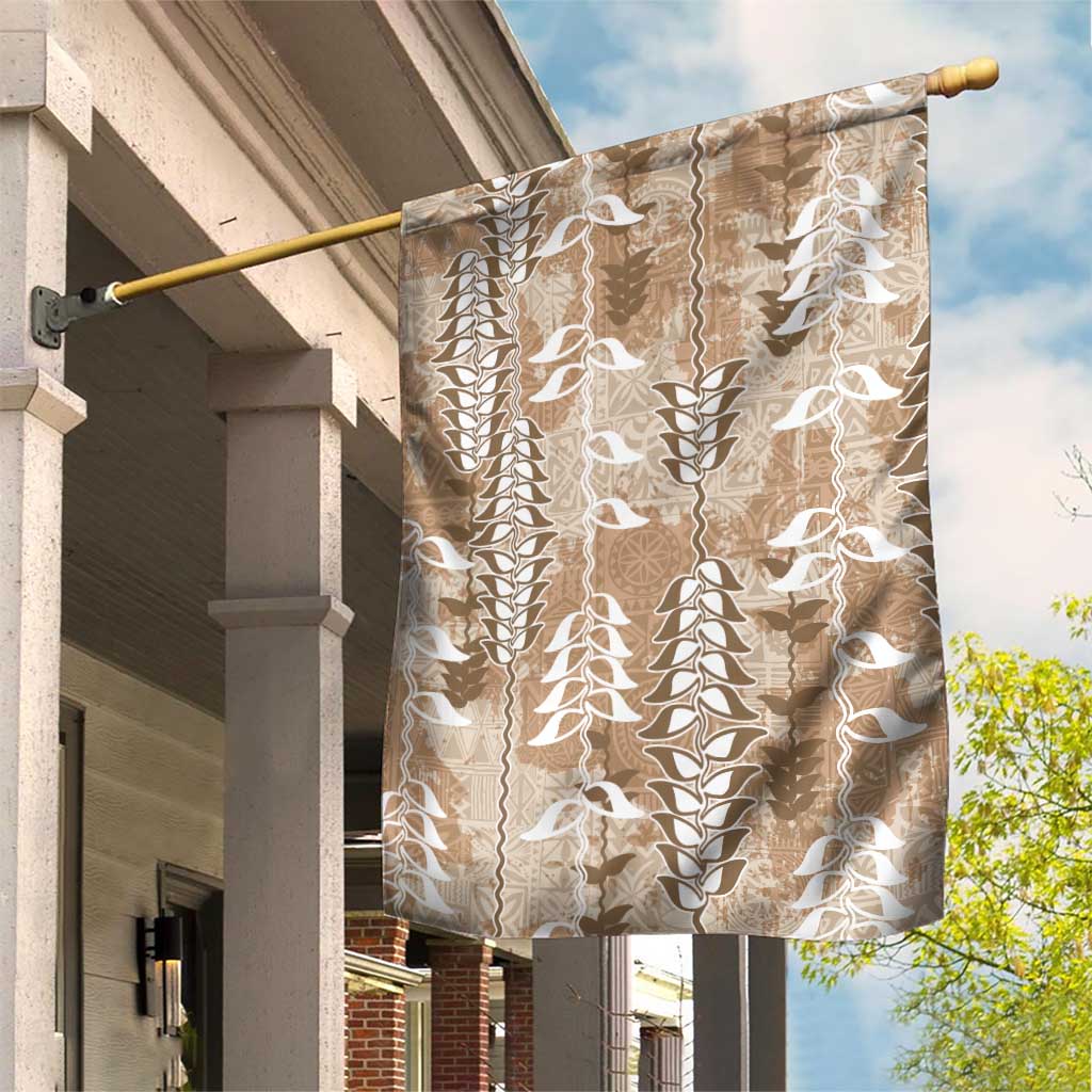 Beige Hawaii Tapa Pattern Garden Flag With Heliconia Vintage Style LT05 House Flag Beige - Polynesian Pride