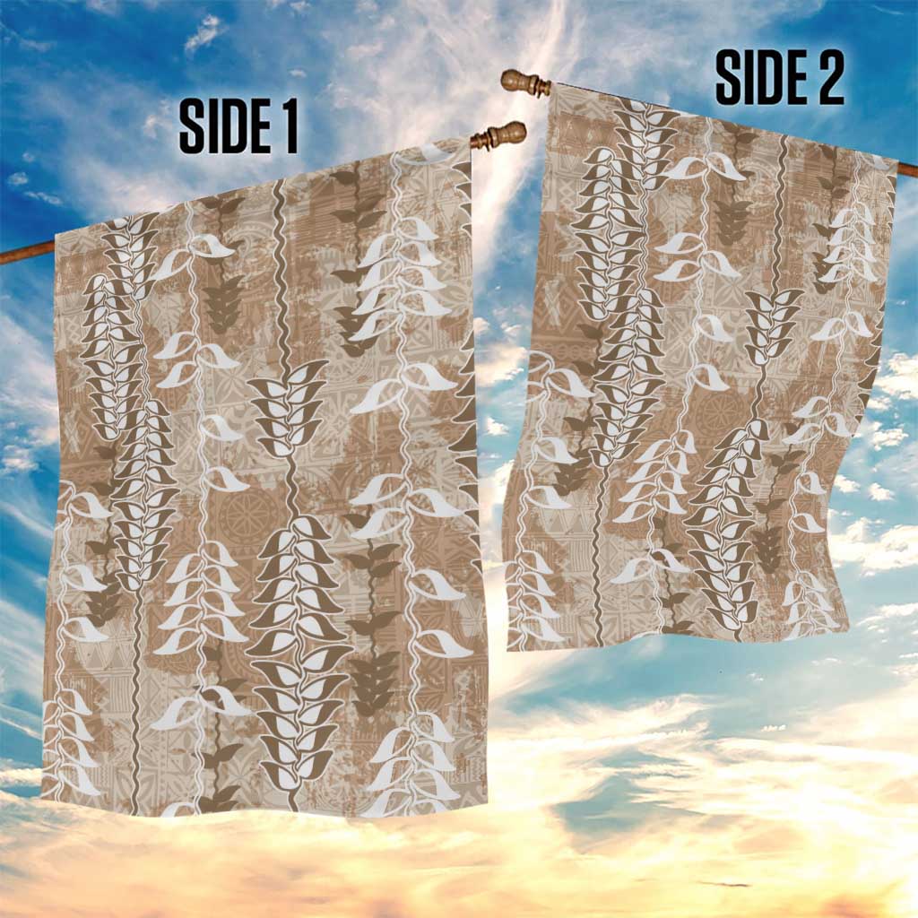 Beige Hawaii Tapa Pattern Garden Flag With Heliconia Vintage Style LT05 - Polynesian Pride