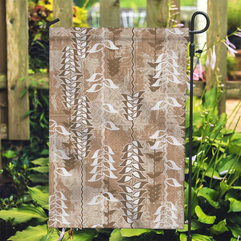 Beige Hawaii Tapa Pattern Garden Flag With Heliconia Vintage Style LT05 Garden Flag Beige - Polynesian Pride