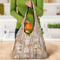 Beige Hawaii Tapa Pattern Grocery Bag With Heliconia Vintage Style
