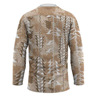 Beige Hawaii Tapa Pattern Hockey Jersey With Heliconia Vintage Style