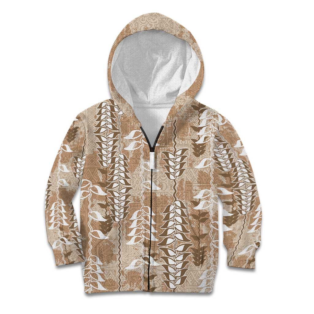 Beige Hawaii Tapa Pattern Kid Hoodie With Heliconia Vintage Style