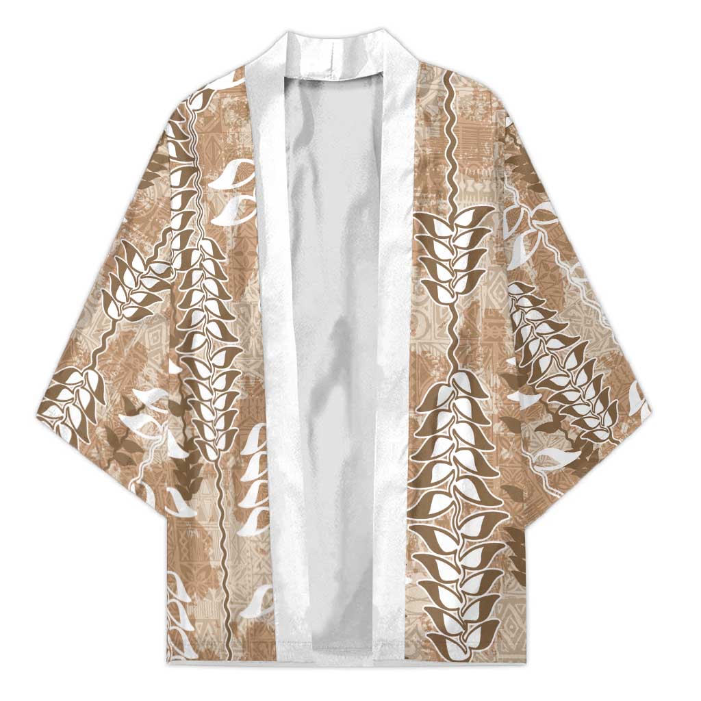 Beige Hawaii Tapa Pattern Kimono With Heliconia Vintage Style