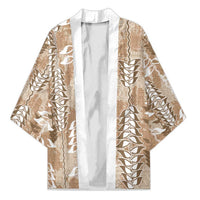 Beige Hawaii Tapa Pattern Kimono With Heliconia Vintage Style