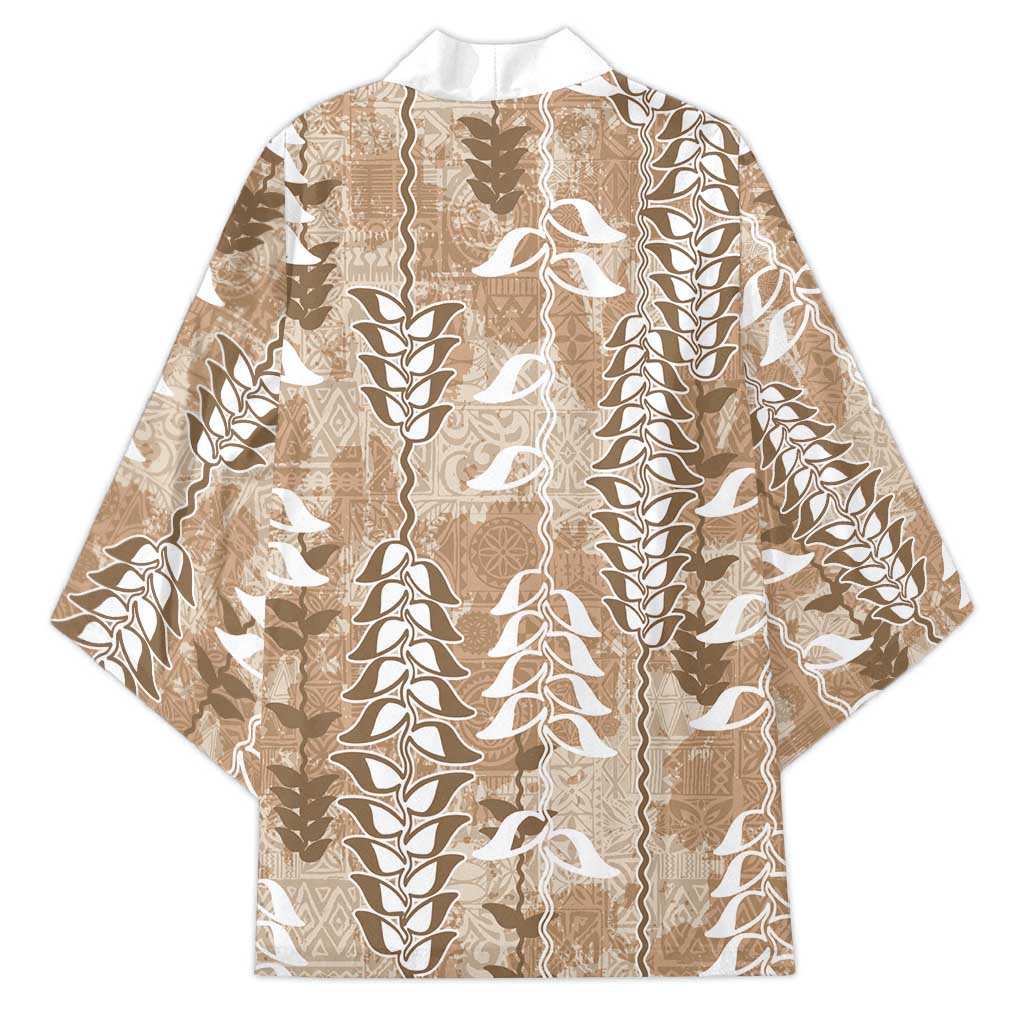 Beige Hawaii Tapa Pattern Kimono With Heliconia Vintage Style