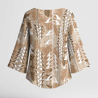 Beige Hawaii Tapa Pattern Kimono Sleeve Blouse With Heliconia Vintage Style LT05 - Polynesian Pride