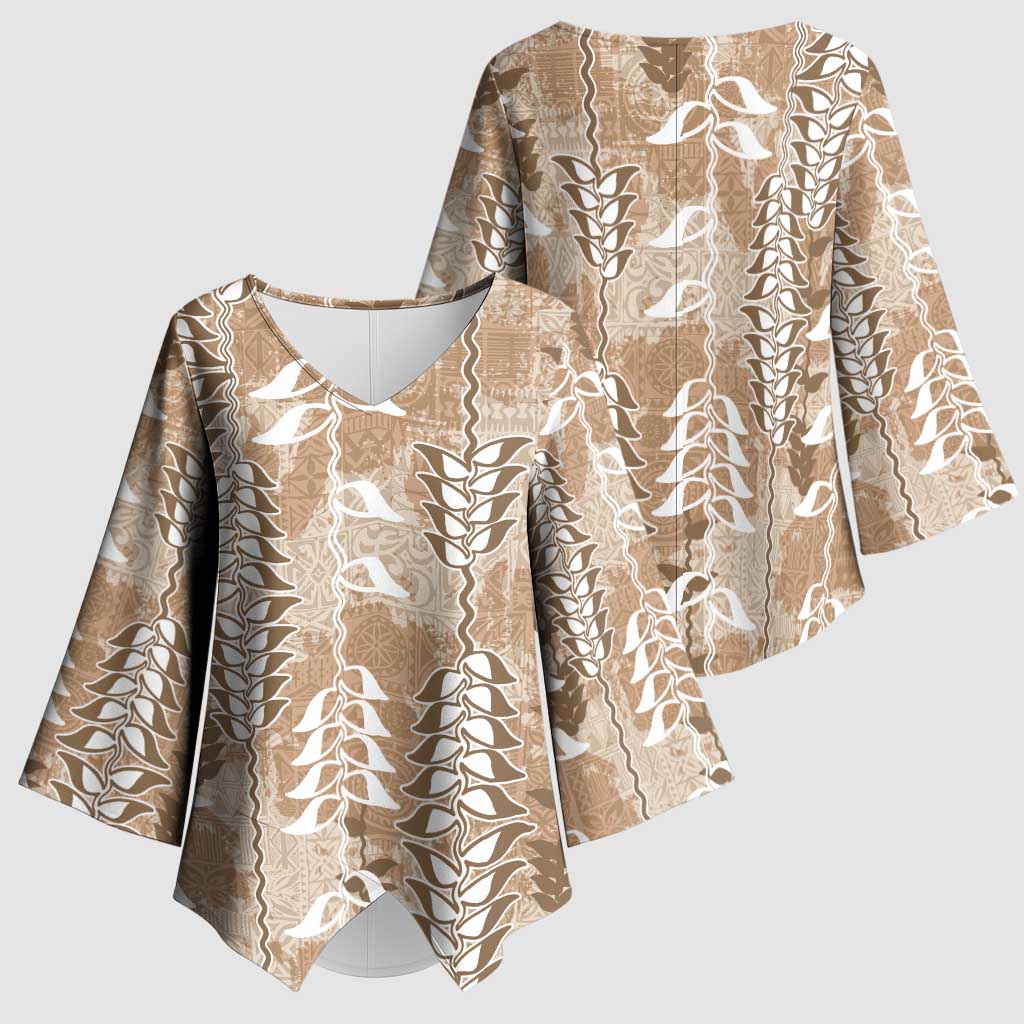 Beige Hawaii Tapa Pattern Kimono Sleeve Blouse With Heliconia Vintage Style LT05 - Polynesian Pride