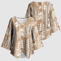 Beige Hawaii Tapa Pattern Kimono Sleeve Blouse With Heliconia Vintage Style LT05 - Polynesian Pride