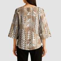 Beige Hawaii Tapa Pattern Kimono Sleeve Blouse With Heliconia Vintage Style LT05 - Polynesian Pride