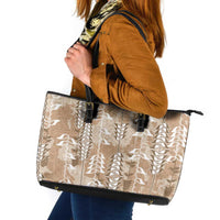 Beige Hawaii Tapa Pattern Leather Tote Bag With Heliconia Vintage Style LT05 Beige - Polynesian Pride