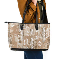 Beige Hawaii Tapa Pattern Leather Tote Bag With Heliconia Vintage Style LT05 - Polynesian Pride
