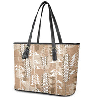 Beige Hawaii Tapa Pattern Leather Tote Bag With Heliconia Vintage Style LT05 - Polynesian Pride