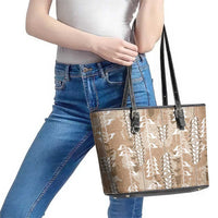 Beige Hawaii Tapa Pattern Leather Tote Bag With Heliconia Vintage Style LT05 - Polynesian Pride