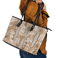 Beige Hawaii Tapa Pattern Leather Tote Bag With Heliconia Vintage Style LT05 - Polynesian Pride
