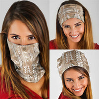 Beige Hawaii Tapa Pattern Neck Gaiter With Heliconia Vintage Style