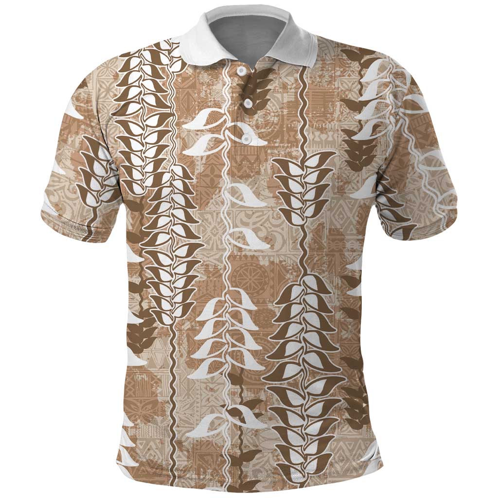 Beige Hawaii Tapa Pattern Polo Shirt With Heliconia Vintage Style LT05 Beige - Polynesian Pride