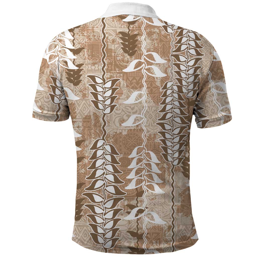 Beige Hawaii Tapa Pattern Polo Shirt With Heliconia Vintage Style LT05 - Polynesian Pride
