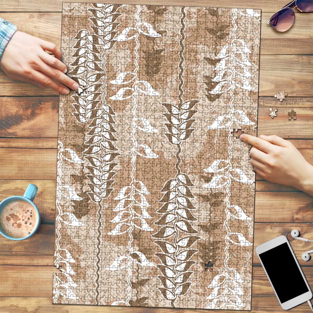 Beige Hawaii Tapa Pattern Puzzle With Heliconia Vintage Style