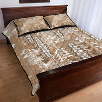 Beige Hawaii Tapa Pattern Quilt Bed Set With Heliconia Vintage Style