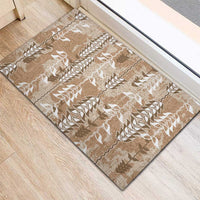 Beige Hawaii Tapa Pattern Rubber Doormat With Heliconia Vintage Style