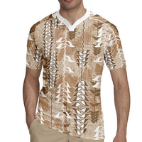 Beige Hawaii Tapa Pattern Rugby Jersey With Heliconia Vintage Style