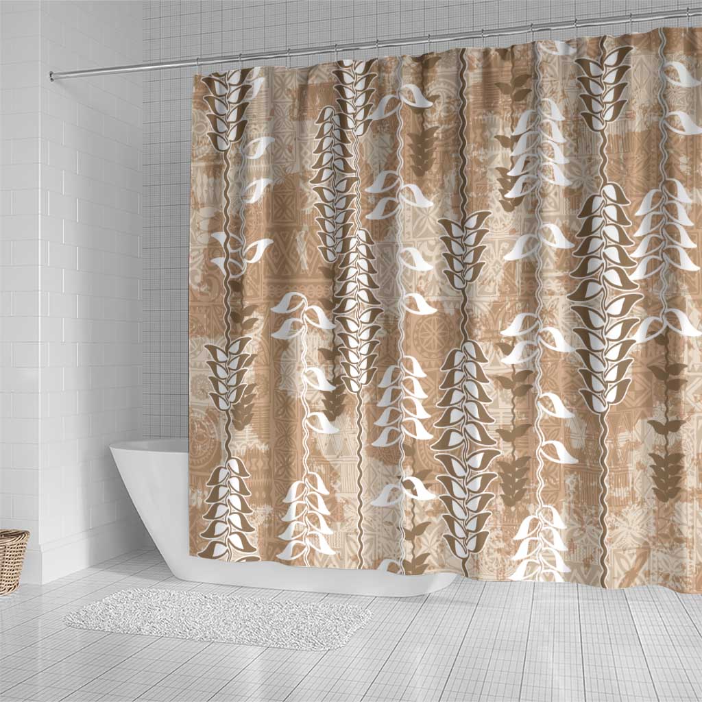Beige Hawaii Tapa Pattern Shower Curtain With Heliconia Vintage Style