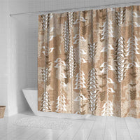 Beige Hawaii Tapa Pattern Shower Curtain With Heliconia Vintage Style
